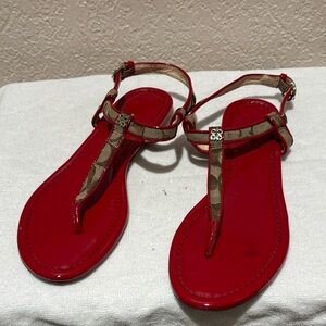 Coach Red and Tan Sandals